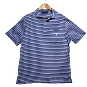 Polo Ralph Lauren Mens Size Large Blue White Striped‎ Collared Shirt Pony Pocket